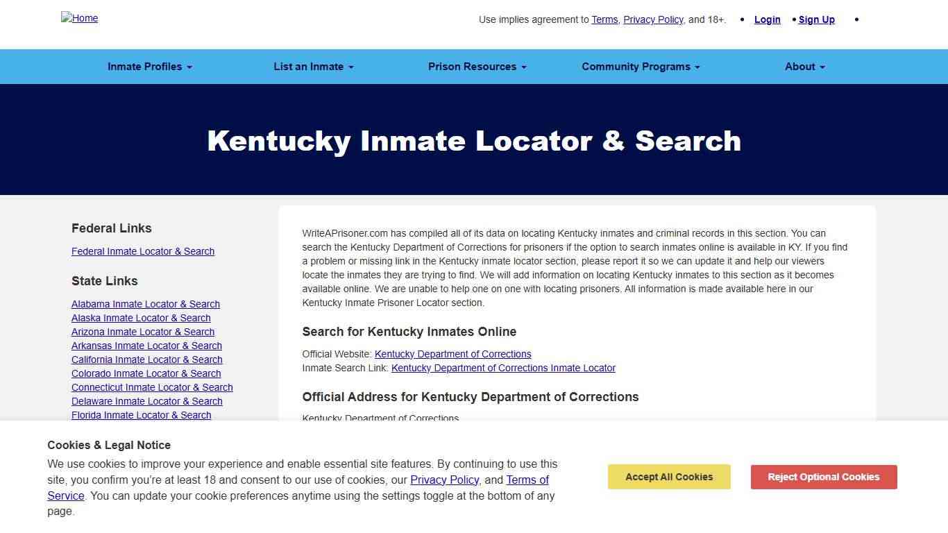 Kentucky Inmate Locator & Search | WriteAPrisoner.com
