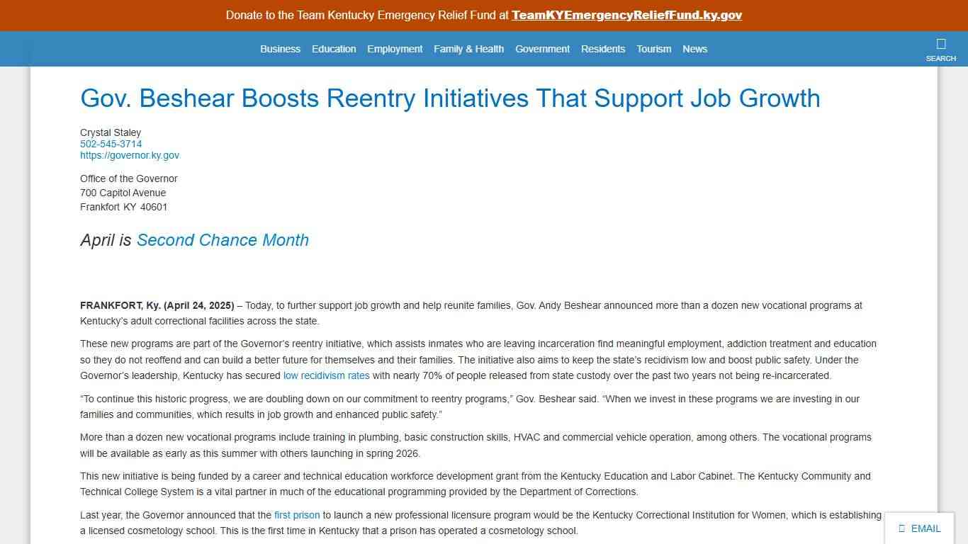 Gov. Beshear Boosts Reentry Initiatives That Support Job ...